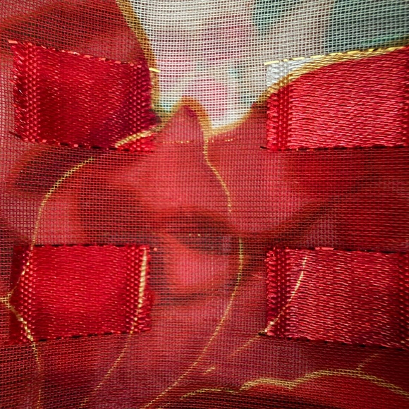 Christmas Poinsettia Scarf Rectangular Made in Korea 57.5"L X 13"W - Picture 7 of 15